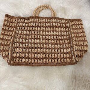 Hat Attack Brown and Cream Woven Tote